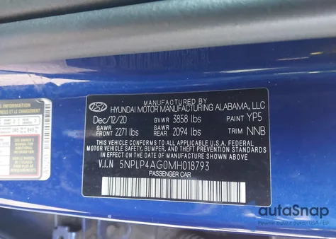 2021 Hyundai Elantra Limited from USA, damaged, VIN 5NPLP4AG0MH018793